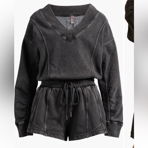 Free People Pants - Free People Black Washed Romper with Drawstring Waist